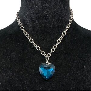 Blue Heart Pendant Necklace Silver Tone Chain